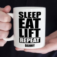 Personalised Sleep, Eat, Lift, Repeat Durham Mug
