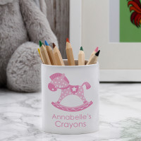 personalised Pink Rocking Horse Pen Pot