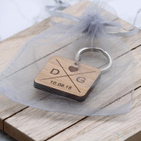 personalised square wood keyring