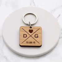 personalised square wood keyring