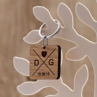 personalised square wood keyring