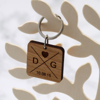 personalised square wood keyring