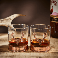 English Pewter Double Copper Stag Head Whisky Glasses Gift Set