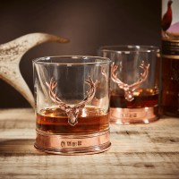 English Pewter Double Copper Stag Head Whisky Glasses Gift Set