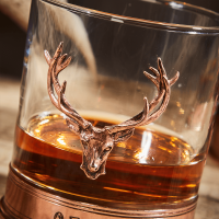 English Pewter Double Copper Stag Head Whisky Glasses Gift Set