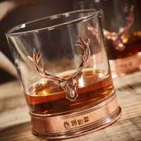 English Pewter Double Copper Stag Head Whisky Glasses Gift Set