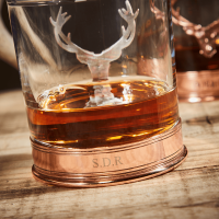 English Pewter Double Copper Stag Head Whisky Glasses Gift Set