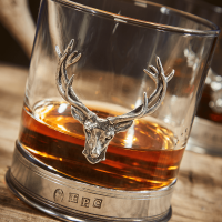 English Pewter Double Stag Head Whisky Glasses Gift Set