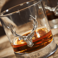English Pewter Double Stag Head Whisky Glasses Gift Set