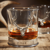 English Pewter Double Stag Head Whisky Glasses Gift Set