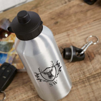 personalised Stag Head Crest Silver Water Bottle