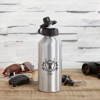 personalised Stag Head Crest Silver Water Bottle