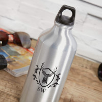 personalised Stag Head Crest Silver Water Bottle