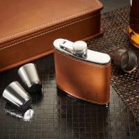 Deluxe Hip Flask Gift Set Tan