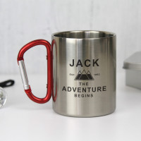 personalised The Adventure Begins Carabiner Mugs