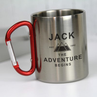 personalised The Adventure Begins Carabiner Mugs