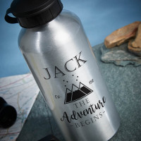 personalised adventure begins silver water bottle