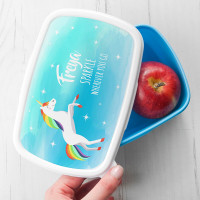 personalised Rainbow Unicorn Lunch Box - Blue
