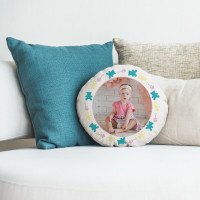 personalised Baby Girl Pink Round Photo Cushion 18"