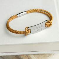 personalised Men's Leather Bracelet - Sandstone