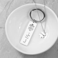 personalised Puzzle Piece Necklace & Keyring Set