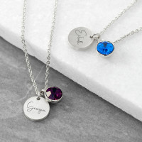 personalised Birthstone Crystal & Disc Necklace