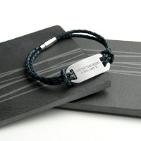 personalised Men's Leather Bracelet - Navy