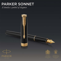 Parker Sonnet Duo Gift Set with Ballpoint Pen & Fountain Pen (18K Gold Nib) | Gloss Black with Gold Trim 