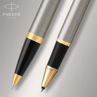 Parker IM Ballpoint and Rollerball Pen Gift Set | Brushed Metal with Gold Trim