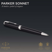 Parker Sonnet Duo Pen Set with Ballpoint and Rollerball Pen | Gloss Black with Chrome Trim 