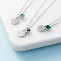 personalised Birthstone Crystal & Disc Necklace