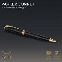 Parker Sonnet Duo Gift Set with Ballpoint Pen & Fountain Pen (18K Gold Nib) | Gloss Black with Gold Trim 