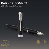 Parker Sonnet Duo Pen Set with Ballpoint and Rollerball Pen | Gloss Black with Chrome Trim 