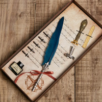 Navy Feather Quill Set