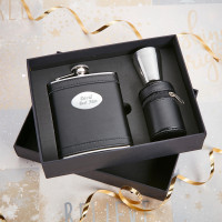 personalised 6oz Black Leather Flask & Cups