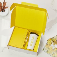 Verticle Name Yellow Inner with Yellow Notebook & Pen & White Travel Flask