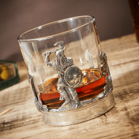 English Pewter Viking Glass Whisky Tumbler