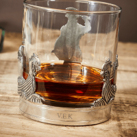 English Pewter Viking Glass Whisky Tumbler