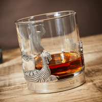 English Pewter Viking Glass Whisky Tumbler