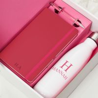 Pink Notebook, Pen & White Water Bottle Gift Set