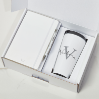 White Box White Notebook & White With Black Lid Tumbler
