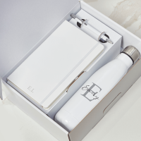 White Castelli Notebook, Pen & White Water Bottle Gift Set