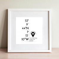 personalised Co-Ordinates Square Wall Art White