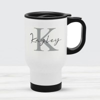 White Travel Flask Mug With Black Handle