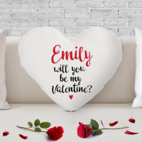 personalised Will You Be My Valentine? Heart Shaped Cushion