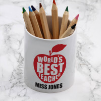 personalised World's Best Teacher Apple Pen Pot
