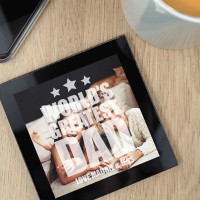 Worlds Best Dad Black Glass Photo Coaster 