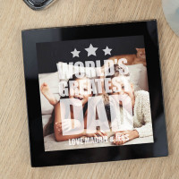 Worlds Best Dad Black Glass Photo Coaster 