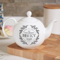 personalised 'Wreath' Pot Belly Teapot