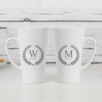 personalised Wreath Monogram Double Latte Mugs
